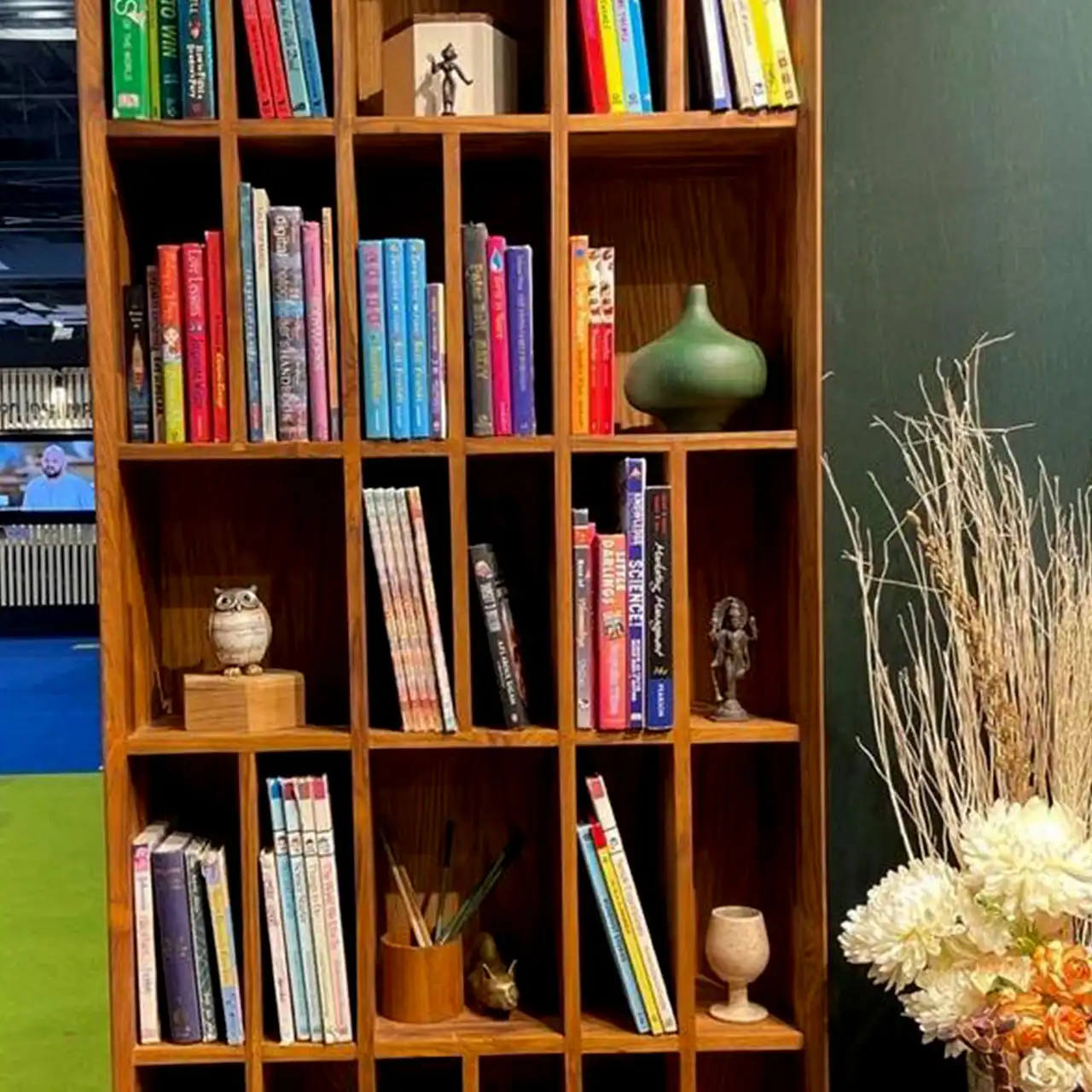 Open cube shelving unit in solid wood