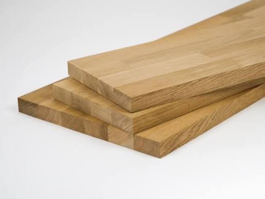 Finger jointed solid wood panel strips before edge gluing